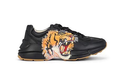 gucci rhyton web print leather sneaker|Gucci rhyton tiger print.